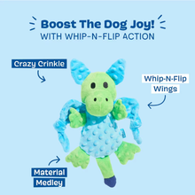 Load image into Gallery viewer, Toy dragon with text describing features on a blue background
