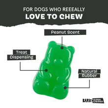 Load image into Gallery viewer, Green dog chew toy with features labeled on a white background
