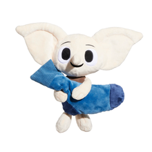 Load image into Gallery viewer, A plush toy of a small cartoon creature with large cream-colored ears, a smiling face, and a blue body, shown against a plain white background.

