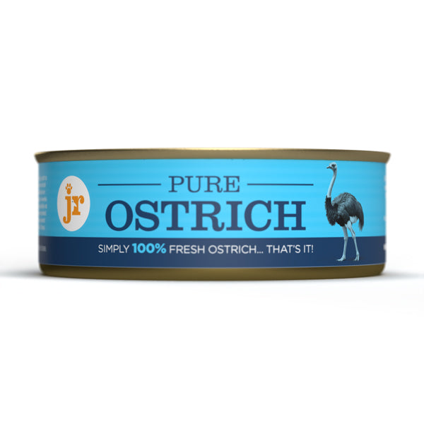 Can of pure ostrich on a white background