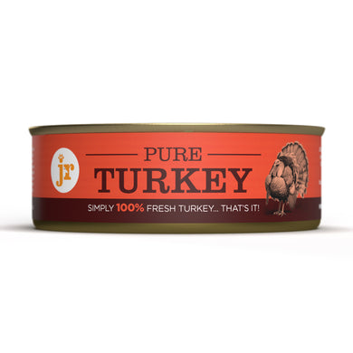 Can of pure turkey on a white background