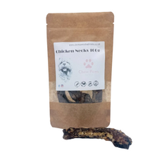 Load image into Gallery viewer, Kraft paper packaging of dog treats with a chicken neck in front on a white background
