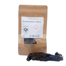 Load image into Gallery viewer, Dried liver treat for dogs with a brown packaging pouch on a white background
