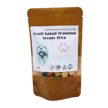 Load image into Gallery viewer, Dog treat package labeled 'Fruit Salad Training treats 100g' by Chow Paws on a white background

