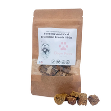 Load image into Gallery viewer, Kraft paper bag of dog training treats with visible treats on a white background
