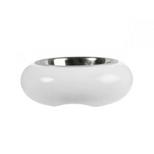 Load image into Gallery viewer, A white ceramic bowl with a polished silver metallic interior, shown against a plain white background.
