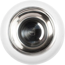 Load image into Gallery viewer, A top-down view of a round stainless steel dog bowl with a white outer rim, shown on a plain white background.
