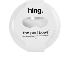 Load image into Gallery viewer, White circular plastic packaging for the hing. The Pod Bowl non-slip dog feeder with removable bowl, 1L capacity, shown on a plain white background.
