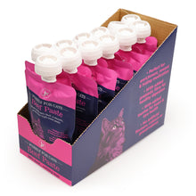 Load image into Gallery viewer, A cardboard display box holding multiple pouches of Feline Nutrition Feline for Cats Beef Paste wet cat food, photographed on a clean white background.

