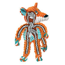 Load image into Gallery viewer, Plush dog toy with a rope, designed like a fox, on a white background
