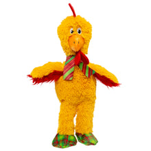 Load image into Gallery viewer, Plush toy chicken with a red beak and scarf on a white background
