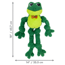 Load image into Gallery viewer, Green plush frog toy with dimensions on a white background
