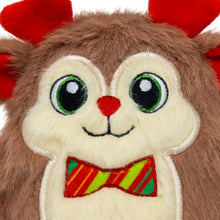 Load image into Gallery viewer, Close-up of a plush reindeer toy with a red bow tie on a white background
