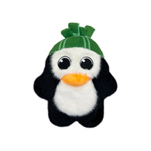 Load image into Gallery viewer, Plush toy penguin wearing a green hat on a white background
