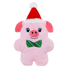 Load image into Gallery viewer, Pink plush pig toy wearing a Santa hat and green bow tie on a white background
