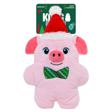 Load image into Gallery viewer, Pink pig plush toy with a Santa hat and green bow tie on a white background
