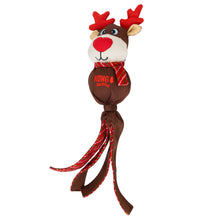 Load image into Gallery viewer, Reindeer-shaped toy with red antlers and scarf on a white background
