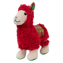 Load image into Gallery viewer, Red plush llama toy with green accents on a white background
