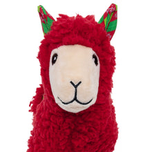 Load image into Gallery viewer, Red plush llama toy with green accents on a white background
