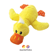 Load image into Gallery viewer, Yellow plush duck toy with orange beak and red wings on a white background
