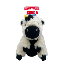 Load image into Gallery viewer, Kong Comfort Breakaway Goat Toy in its original packaging, featuring a plush white and black goat with a red and white hanging tag.
