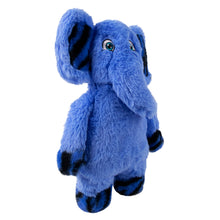 Load image into Gallery viewer, A blue plush elephant toy with dark blue accents on its ears, feet, and trunk tips, shown against a plain white background.
