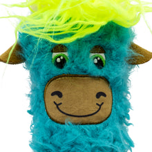 Load image into Gallery viewer, Plush toy with blue fur, green hair, and a smiling face on a white background
