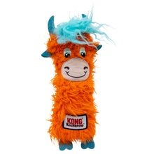 Load image into Gallery viewer, Orange plush toy with blue hair and horns on a white background
