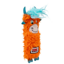 Load image into Gallery viewer, Orange plush toy with blue horns and a smiling face on a white background
