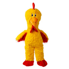 Load image into Gallery viewer, Yellow plush chicken toy with red accents on a white background
