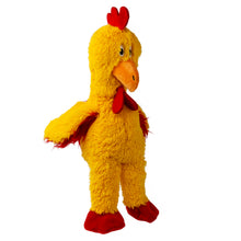 Load image into Gallery viewer, Yellow plush chicken toy with red accents on a white background
