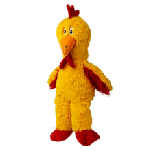 Load image into Gallery viewer, Yellow plush toy chicken with red accents on a white background
