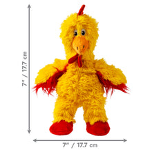 Load image into Gallery viewer, Yellow plush toy with red accents and dimensions on a white background
