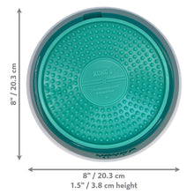 Load image into Gallery viewer, Teal and gray KONG dog toy with dimensions on a white background
