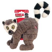 Load image into Gallery viewer, Plush toy shaped like a lemur with a KONG Scampers label on a white background
