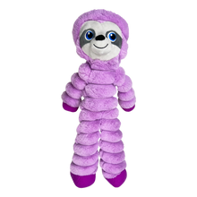 Load image into Gallery viewer, Plush toy sloth in a purple outfit on a white background
