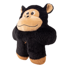 Load image into Gallery viewer, A plush toy gorilla with black fur, a beige face and belly, and tan hands and feet, shown against a plain white background.
