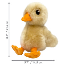 Load image into Gallery viewer, Plush duck toy with measurements on a white background
