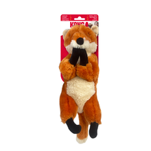 Load image into Gallery viewer, Kong natural rubber red fox plush toy attached to its red retail packaging, shown against a plain white background.
