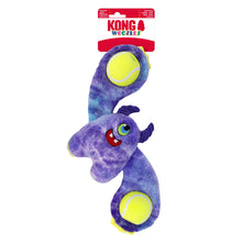 Load image into Gallery viewer, Purple dog toy with tennis balls and KONG Woozles packaging on a white background
