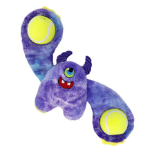 Load image into Gallery viewer, Purple plush toy with two tennis balls on a white background
