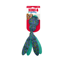 Load image into Gallery viewer, KONG Toy Nubba dog toy in its original retail packaging, featuring a green and blue patterned body with teal tails, on a solid white background.
