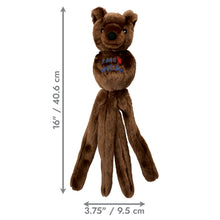 Load image into Gallery viewer, Brown teddy bear-shaped dog toy with dimensions on a white background
