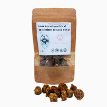 Load image into Gallery viewer, Bag of mackerel and cod training treats with visible treats on a white background
