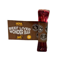 Load image into Gallery viewer, A Nova Dog Chews Beef Liver Wonder Bar shown with its brown cardboard packaging on a plain white background.
