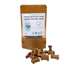 Load image into Gallery viewer, Bag of natural pork and apple treats with dog treats on a white background
