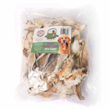 Load image into Gallery viewer, A package of Nova Paddock Farm Hairy Rabbit Ears, 500g, with visible rabbit fur and skin, indicating it is a natural dog treat.
