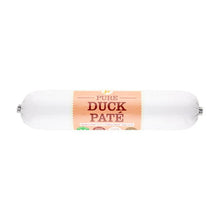 Load image into Gallery viewer, Roll of duck pate with a label on a white background
