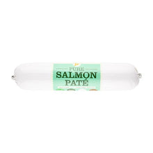 Load image into Gallery viewer, Roll of salmon pate with a green label on a white background
