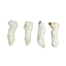 Load image into Gallery viewer, Four pieces of white, Nova Hairy Rabbit Feet 1kg l on a white background
